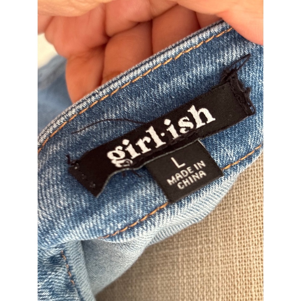 Girl-ish Denim Pinafore Dress Large Button Down Medium Wash Sleeveless Midi - Picture 7 of 11